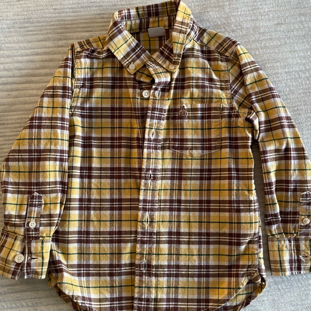Worn once! GAP Kids Plaid Button-Down Shirt - 4T Yellow and Brown